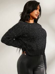 SHEIN SXY Women's Round Neck Long Sleeve Loose Casual Sweater, Autumn/Winter - Red - View 5