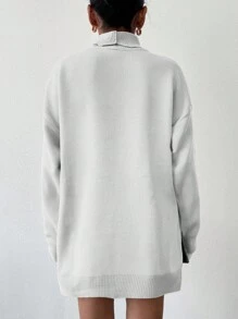 EURMUSE RED TURTLE NECK OVERSIZE SWEATER - White - View 4