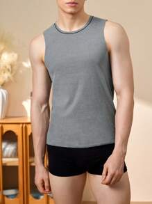 Men's Solid Color Round Neck Sleeveless Casual Warm Vest - Grey - View 4