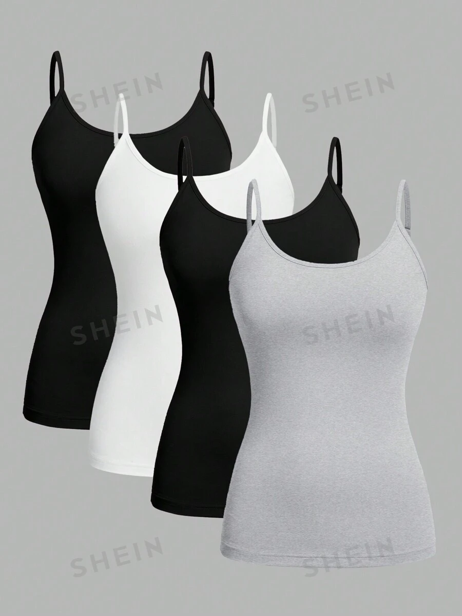 SHEIN EZwear 4 piezas Camisolas informales sin mangas para mujer de talla grande, para verano