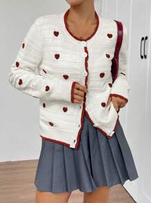 INAWLY Women's Heart Pattern Long Sleeve Single-Breasted Casual Cardigan, Autumn/Winter Fall Cloth For Women