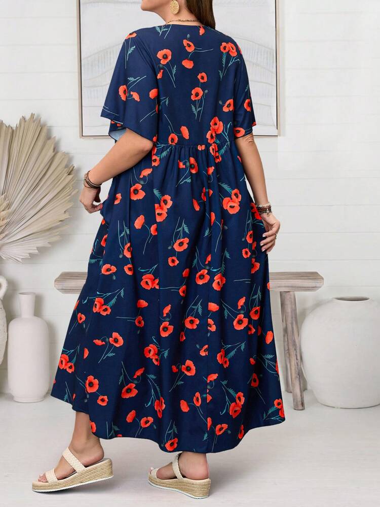 Plus Size Floral Print Summer Vacation Dresses For Women