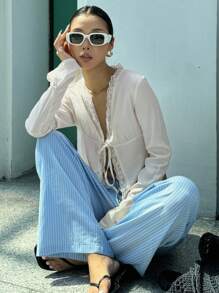 DAZY Bohemian Style Holiday Seaside Lace Stitching Cardigan Slim Long Sleeve Spring Women's Shirt,Fall Women Clothes