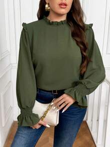 SHEIN Frenchy Áo cánh dài tay thời trang thường ngày rộng rãi cỡ lớn cho nữ, thích hợp để đi làm, áo satin thu/đông - màu xanh lá - Xem 6