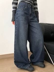 DAZY Women's Front Button Pocket Simple Design Casual Jeans, Daily Wear,Baggy Jeans - Blue - View 5