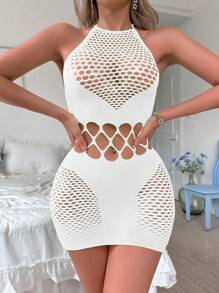 1pc Women Neon Lingerie Hollow Out Mesh Dress For Going Out - fluorescent green - View 1