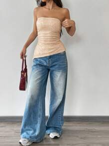 SHEIN EZwear Áo hai dây sequin màu tối giản cho nữ, trang phục thường ngày - Rượu sâm banh - Xem 3