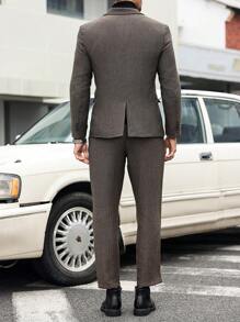 Manfinity Mode Men's Front Button Long Sleeve Pocket Flat Lapel Simple Shirt And Long Pants Suit Set - Multicolor - View 2