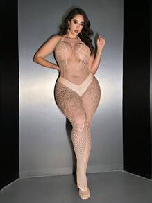 AltCore Plus Size Sexy One-Piece Mesh Jumpsuit