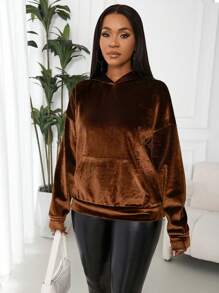 Zolique Damen Minimalistischer Loose Fit Kapuzenpullover, Mode & Vielseitig, Herbst/Winter Pullover - Kaffeebraun - Übersicht 6