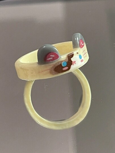 Kawaii 1 Bague En Résine Avec Motif Aléatoire De Chat Tigré