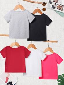 5pcs/Pack Baby Girls Butterfly, Heart, Paw, Firefly Printed Casual Round Neck Short Sleeve Top For Summer - Multicolor - View 2
