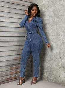 Slaydiva Women's Casual Washed Slim Fit Jumpsuit For Autumn