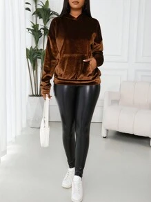 Zolique Damen Minimalistischer Loose Fit Kapuzenpullover, Mode & Vielseitig, Herbst/Winter Pullover - Kaffeebraun - Übersicht 4