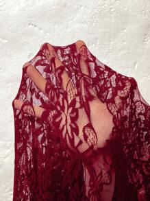 Allurite Vestito casual con scollo a V, maniche lunghe, tinta unita e patchwork per taglie forti - Bordò - Visualizzare 8