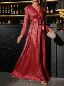 SHEIN Clasi Vestido de fiesta ceñido de mujer elegante con detalles metálicos color plata - Rojo - Ver 3