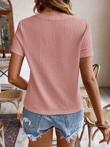 SHEIN Frenchy Damen lässiges T-Shirt mit Rundhalsausschnitt und Kurzen Ärmeln, mit Struktur - Altrosa - Übersicht 2