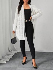 SHEIN Lady Women Textured Pattern Knit Cardigan - Beige - View 6