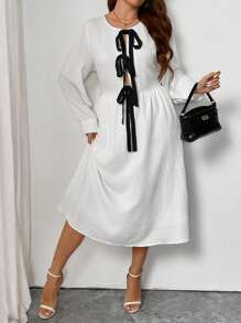 SHEIN Frenchy Plus Size Casual Elegant Bowknot Wrap Long Dress