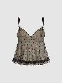 SHEIN MOD Camiseta de mujer elegante y sexy con cuello en V profundo de encaje negro, para Año Nuevo, ropa de calle, fiesta, ropa, blusas de verano para mujer, gótico