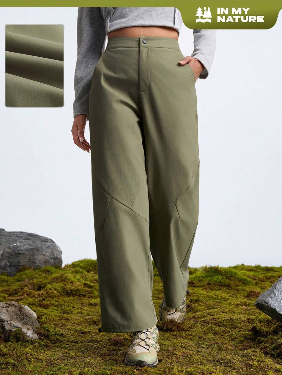 In My Nature Women's Solid Color High Waist Pocketed Loose Wide Leg Outdoor Pants - Green - View 1