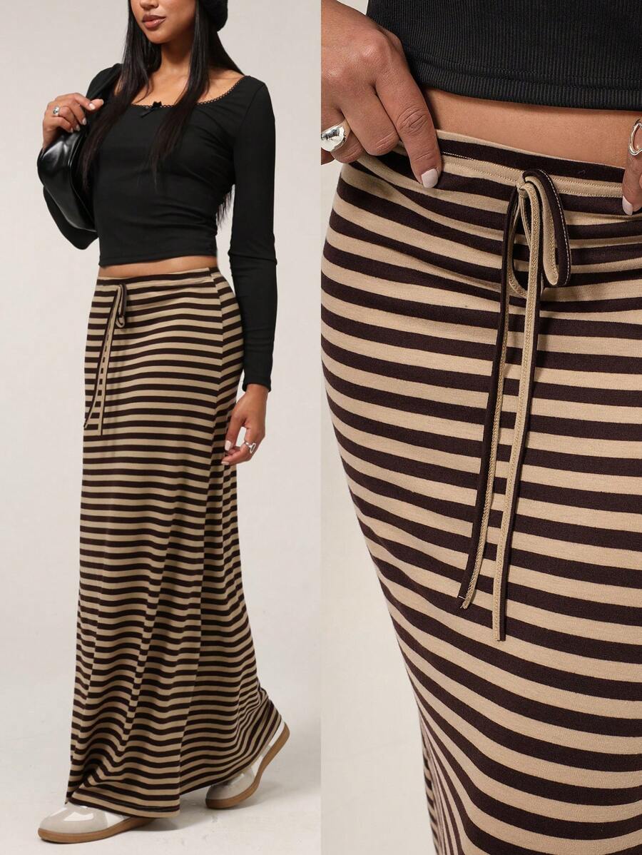 Forever 21 Women's Casual Low Waist Striped Maxi Skirt - Brown - View 1