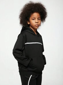SHEIN Conjunto informal de estilo callejero para niño preadolescente con sudadera con capucha y pantalones con cordón en la cintura