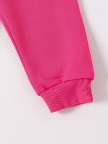 SHEIN Playful Pals 女婴羊毛连帽运动衫和裤子套装，秋冬季休闲时尚服装 - 玫紅色 - 查看 8