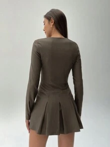 Aloruh Váy mini khoét sâu phía trước cho nữ, tay dài - màu nâu - Xem 2