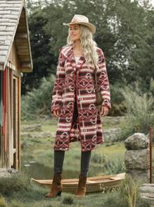 LanaWest New Floral Fluffy Hooded Long Cardigan For Women, Autumn/Winter