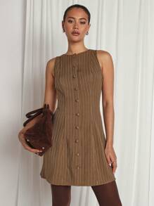 COSMINA Women's Front Button Sleeveless Striped Casual Mini Dress