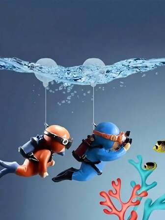 Harsen duikerfiguren voor aquariums - Drijvende duikerdecoratie met drijfballen, creatieve aquariumornamenten voor waterdieren, onderwaterlandschapsaccessoires, aquariumdecoraties voor thuis, kantoor, unieke aquascape-decoratie