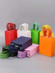 SHEIN 10pcs Colored Gift Wrapping Paper Bag, For Christmas