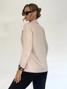 SHEIN Essnce 女士纯色豹纹衬里西装外套，豹纹衬里，办公室着装，通勤，女士西装外套 - 杏色 - 查看 2