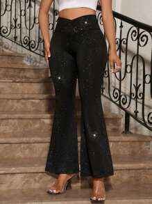 SHEIN Lady Black Glitter Women's Leggings Black Flared Skinny Women's Leggings Fall Pants Women Joggers Fall Women Pants Pants Fall Women Outfits