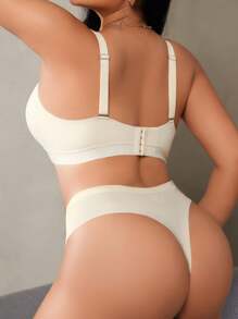 Conjunto de lencería sin costuras de talla grande para mujer, con sujetador sin aros push-up y pantie simplista sólido, 2 piezas, para el Día de San Valentín