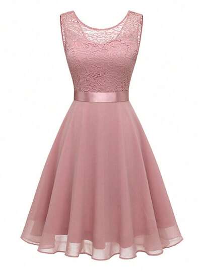 Chiquease Women's Sleeveless Pink Lace Dress For Summer