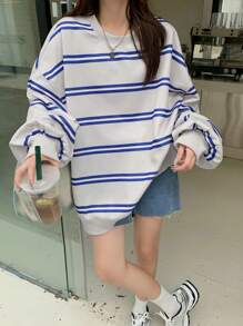 DAZY Women's Crew Neck Long Sleeve Striped Sweatshirt,Fall Clothes,Back To School Clothes - Apricot - View 8