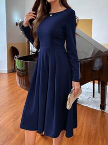 SHEIN LUNE Vestido casual sencillo de manga larga y cuello redondo de unicolor para uso diario de la mujer