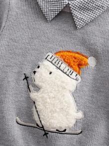 Suéter de punto con diseño lindo de oso polar para bebé niño, apropiado para primavera y otoño, cálido y acogedor. Apto para uso diario familiar o salidas en familia. - Gris - Ver 3