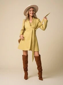 LanaWest Abrigo informal de mujer de unicolor con cintura ceñida, para otoño e invierno