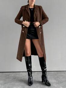 SHEIN Cottnline Women Regular Fit Solid Color Minimalist Casual Jacket, Daily Wear - Brown - View 3