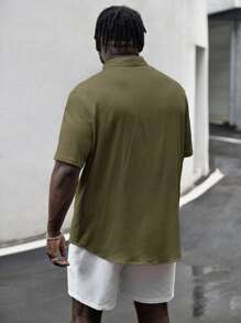 Manfinity RebelGame Plus Size Casual Woven Short Sleeve Shirt - Army Green - View 2