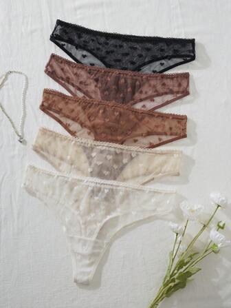 5 Stück/Set Spitzen-Netz-String in Große Größen mit Herzmotiv, Design für Valentinstag