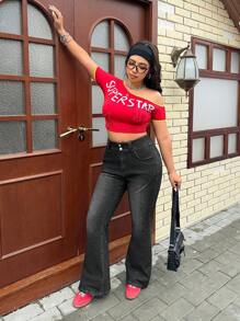 SHEIN ICON Plus Size Women's Front Button Pocket Simple Jeans, Casual Daily Wear