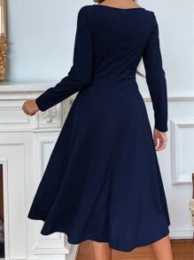 SHEIN LUNE Vestido casual sencillo de manga larga y cuello redondo de unicolor para uso diario de la mujer