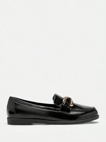 CUCCOO BIZCHIC Flache minimalistische, modische, nischenspezifische Freizeitloafer mit schwarzem Metallverschluss - Schwarz - Übersicht 6