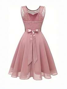 Olithes Women's Sleeveless Pink Lace Dress For Summer - Pink - View 2