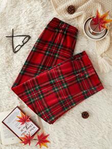 Pantalones de franela holgados y casuales con estampado de cuadros navideños para mujer - Multicolor - Ver 6