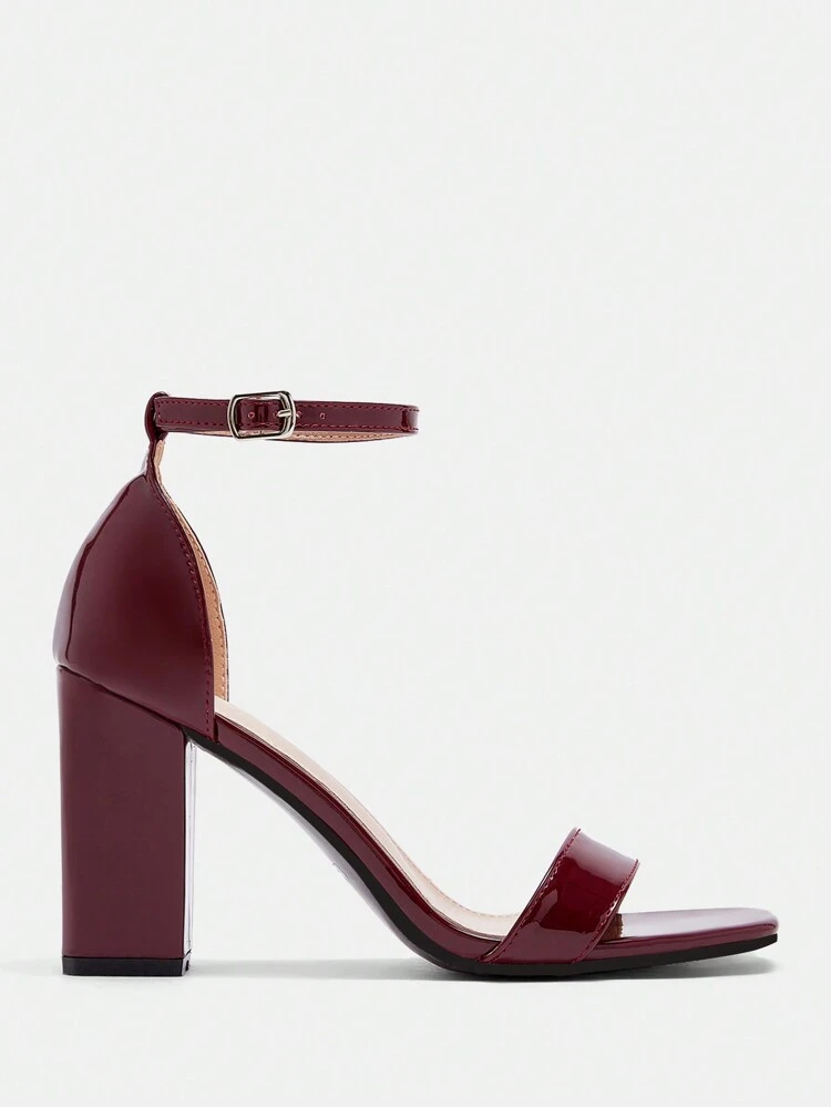 CUCCOO BIZCHIC Burgundy Fashion Ankle Strap Square Toe Chunky High Heel Sandals, Suitable For Commute, Dates, Parties, Holidays Spring Shoes Spring Break Easter For Christmas Spring Shoes